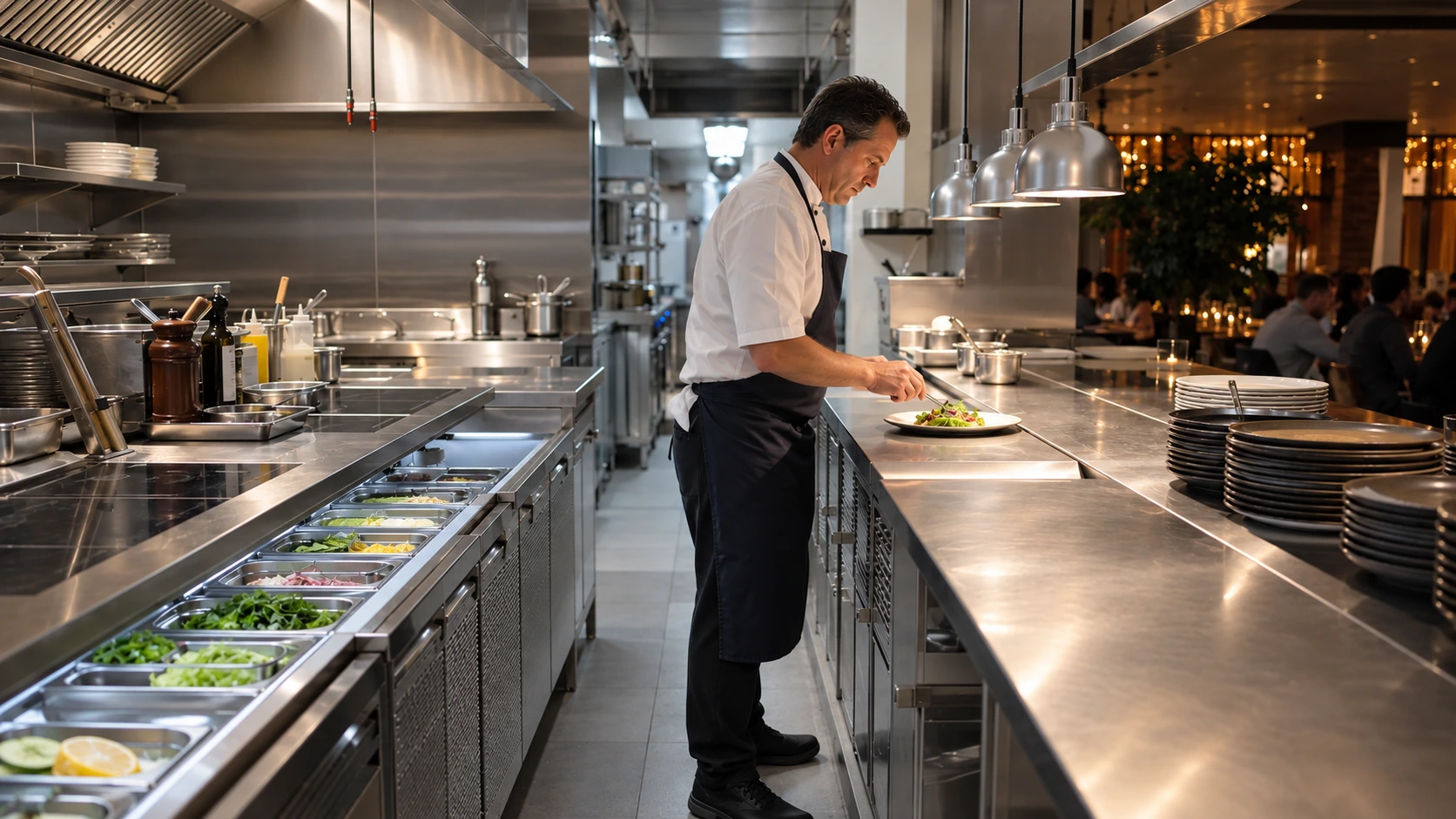 Chef-led omakase kitchen with integrated glass refrigeration